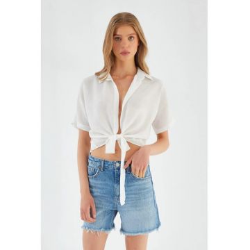 Camasa dama  scurta - decolteu in V - croiala slim - alb - textil - Alb