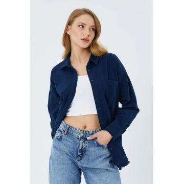Camasa dama -  supradimensionata - bumbac - bleumarin