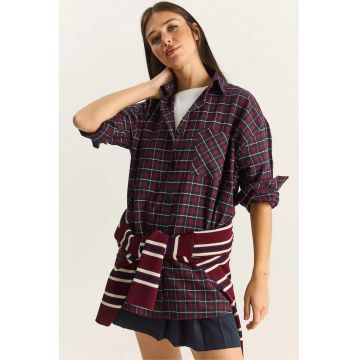 Camasa dama -  supradimensionata - carouri - rosu - bumbac - One Size