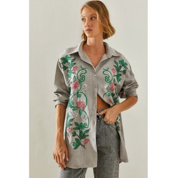 Camasa dama -  supradimensionata - gri - textil