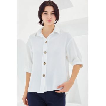 Camasa dama supradimensionata HiCCUP - alb - poliester si lycra