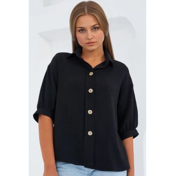 Camasa dama supradimensionata HiCCUP - negru - poliester si lycra