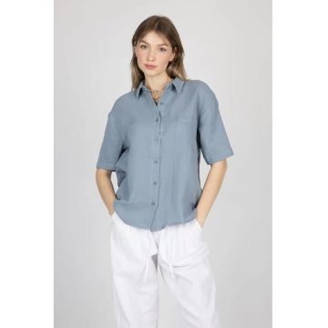 Camasa dama -  textil - maneca scurta - albastru