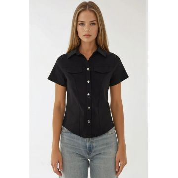 Camasa dama -  textil - maneca scurta - negru