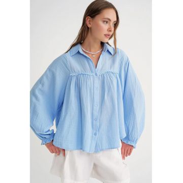 Camasa dama -  texturata albastru deschis - textil - Albastru