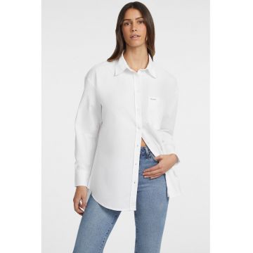 Camasa de bumbac cu buzunar aplicat si model uni - Alb optic