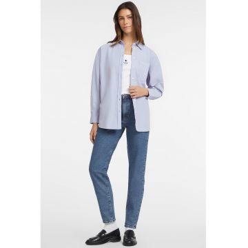 Camasa de bumbac cu buzunar aplicat si model uni - Albastru azur