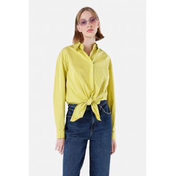 Camasa de bumbac cu buzunar pe piept - Galben pal