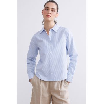 Camasa de bumbac cu dungi - Alb/Albastru lavanda