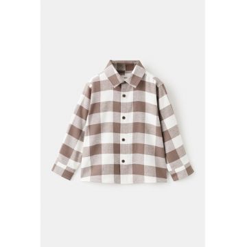 Camasa de bumbac in carouri - Alb/Maro taupe