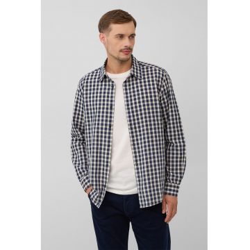 Camasa de bumbac in carouri - Albastru inchis/Alb murdar