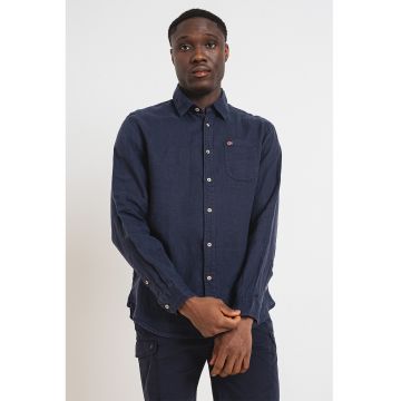 Camasa de in cu buzunar pe piept - Bleumarin