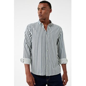 Camasa din amestec de bumbac cu dungi - Albastru petrol