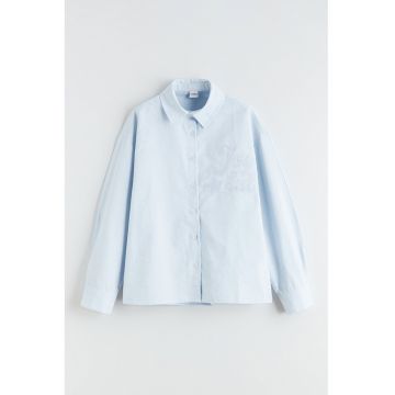 Camasa din amestec de bumbac cu text brodat - Albastru pastel