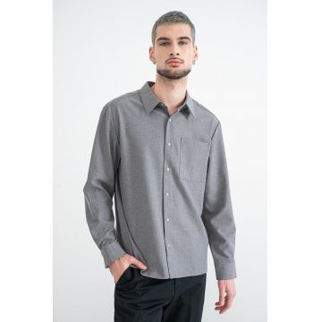 Camasa din amestec de matase si lana cu buzunar pe piept - Gri deschis