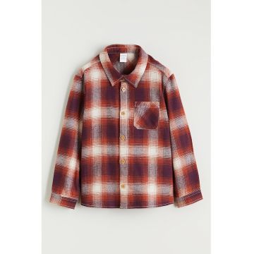 Camasa din bumbac cu buzunar pe piept - Alb/Albastru inchis/Caramiziu