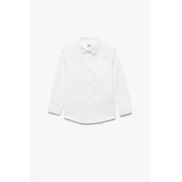 Camasa din bumbac cu buzunar pe piept - Alb murdar