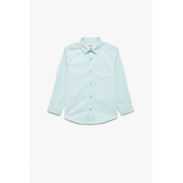 Camasa din bumbac cu buzunar pe piept - Albastru aquamarin