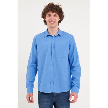 Camasa din bumbac cu maneci lugi - Albastru deschis