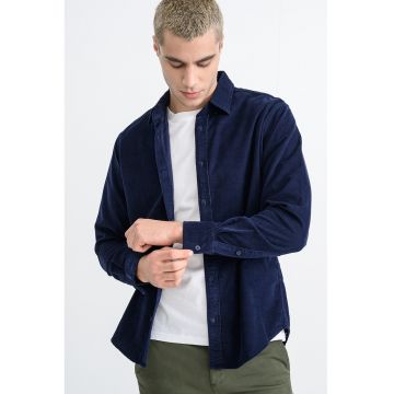 Camasa din bumbac cu maneci lungi - Bleumarin