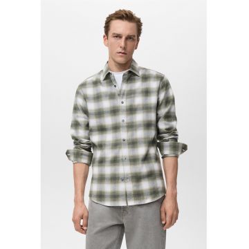 Camasa din bumbac cu model in carouri - Alb/Kaki