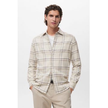 Camasa din bumbac cu model in carouri - Alb/Maro inchis/Bej deschis