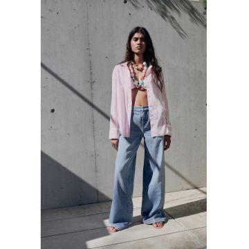 Camasa din bumbac cu model in dungi - Alb/Roz pastel