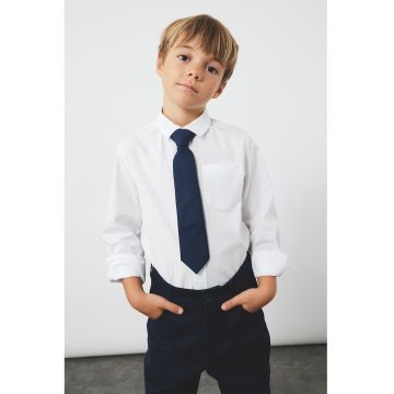 Camasa din bumbac cu model uni si maneci lungi - Alb