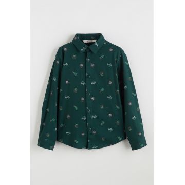 Camasa din bumbac cu tematica de Craciun - Verde aquamarin