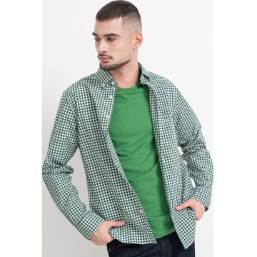 Camasa din bumbac Gingham - Alb/Verde inchis
