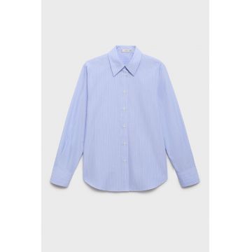 Camasa din bumbac si lyocell cu model in dungi - Alb/Albastru
