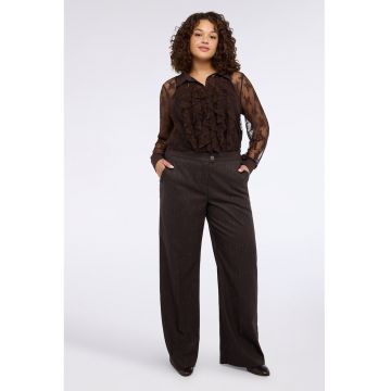 Camasa din dantela cu volane - Maro cognac