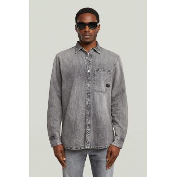 Camasa din denim cu guler ascutit - Gri deschis