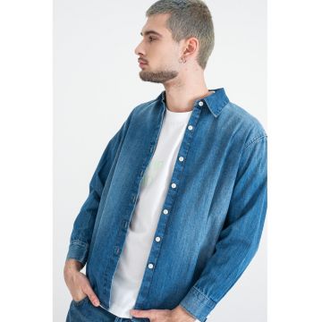 Camasa din denim cu model uni - Albastru