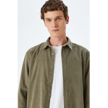 Camasa din reiat cu mansete cu nasturi - Kaki