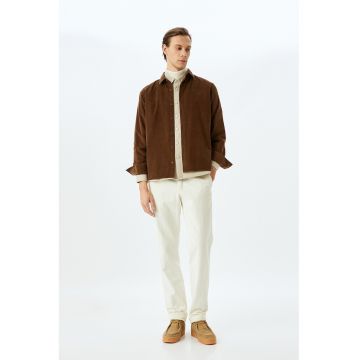 Camasa din reiat cu mansete cu nasturi - Maro scortisoara