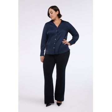 Camasa din satin cu maneca lunga - Albastru ultramarin