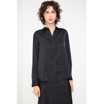Camasa din satin cu maneca lunga - Negru
