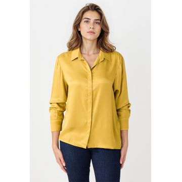 Camasa din satin cu maneci lungi - Galben mustar