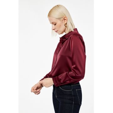 Camasa din satin cu mansete cu nasturi - Rosu inchis