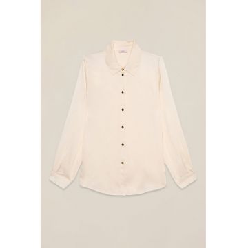 Camasa din satin cu nasturi contrastanti - Alb fildes