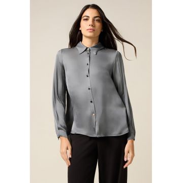 Camasa din satin cu nasturi contrastanti - Albastru prafuit