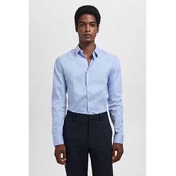 Camasa eleganta cu model uni si maneci lungi - Albastru glaciar