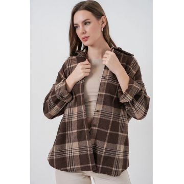 Camasa flanel HiCCUP - Regular Fit - maro mocca - textil