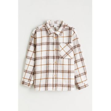 Camasa in carouri cu buzunar pe piept - Alb/Maro