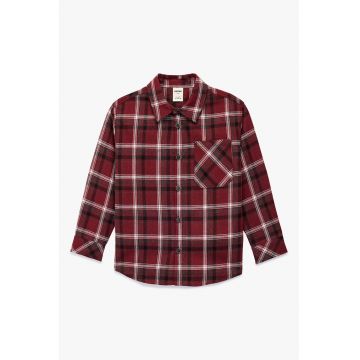 Camasa in carouri cu buzunar pe piept - Alb/Visiniu/Negru