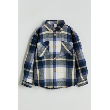 Camasa in carouri cu buzunare pe piept - Alb/Albastru/Gri