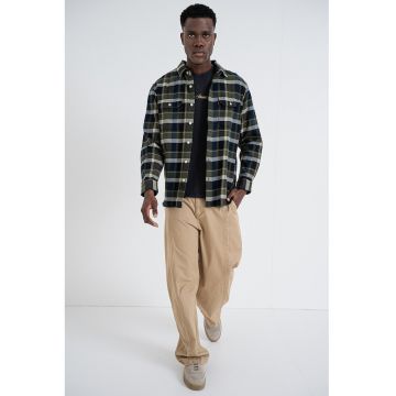 Camasa in carouri cu buzunare pe piept - Alb/Negru/Verde inchis