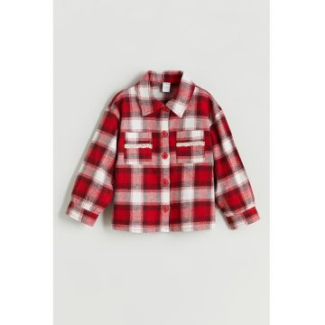 Camasa in carouri cu buzunare pe piept - Rosu/Alb/Negru