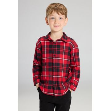 Camasa in carouri cu guler ascutit - Rosu/Alb/Negru